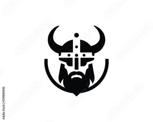 Black Viking Warrior Silhouette with Horned Helmet Logo