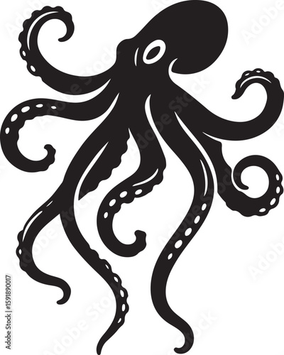 Negative space octopus vector line art, Minimalist octopus sketch for modern layouts