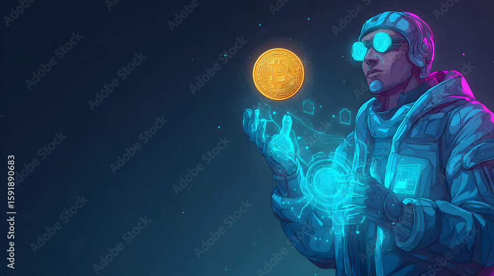 Obraz premium Cyberpunk Bitcoin: Digital Currency in a Futuristic World