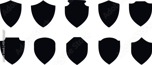 Collection of shield silhouettes, heraldic shapes for security and protection