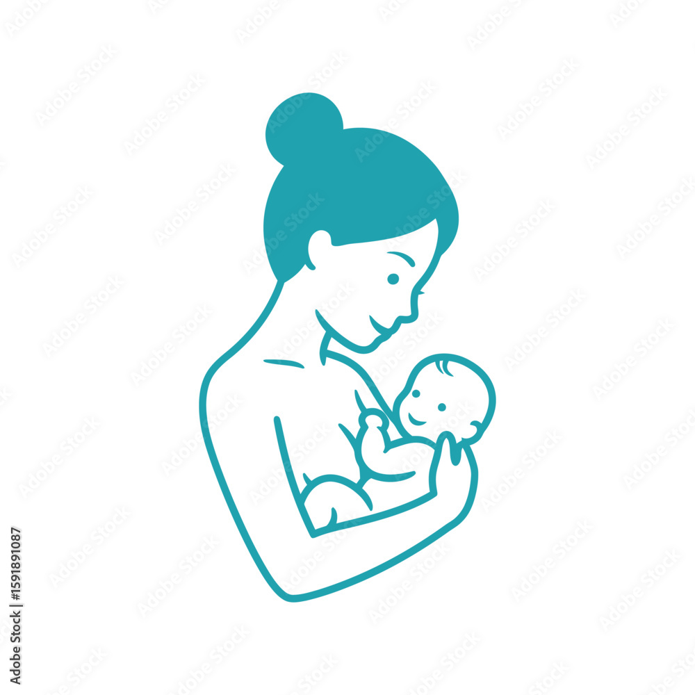 Mother Breastfeeding Baby Silhouette: Maternal Care Blue Vector Icon Mother Breastfeeding Baby Silhouette: Maternal Care Blue Vector Icon