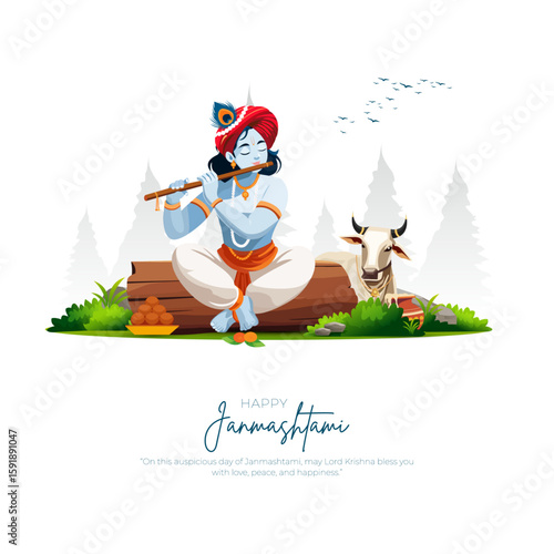 Happy Khrishna Janmashtami and dahi handi Hindu festival of happy shree lord krishna god born with janmashtami text and gradient background. abstract vector illustration design.