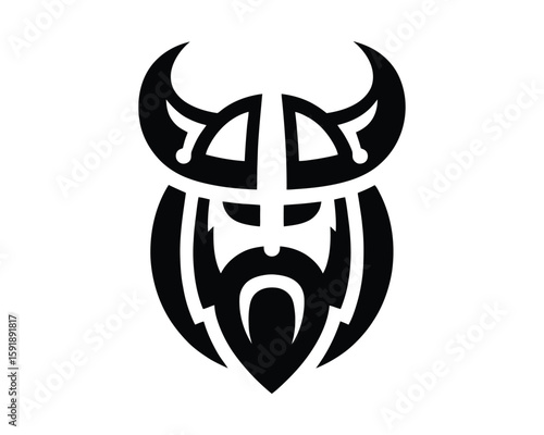 Bold Viking Warrior Emblem with Horned Helmet Vector