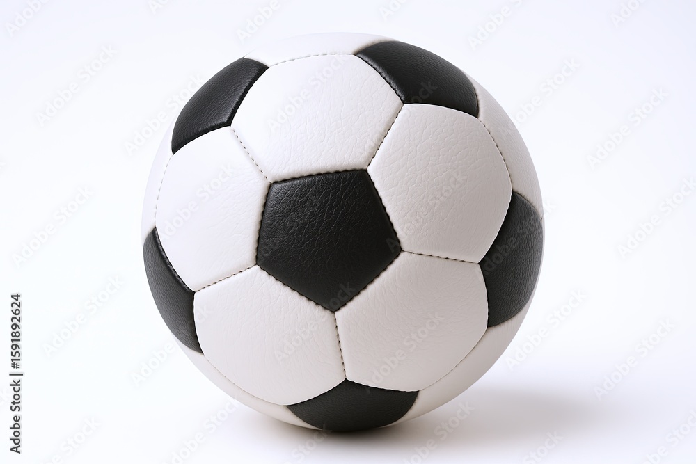 Fototapeta premium Classic black and white soccer ball with detailed stitching and modern design.
