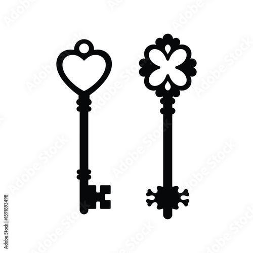 Vintage Skeleton Keys Silhouette Set, Antique Decorative Lock Opening Tools