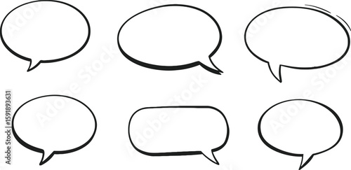 Vector art of simple handdrawn speech bubbles isolated on transparent background, ideal for conveying messages and ideas