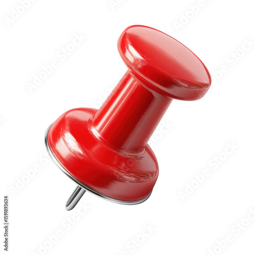 A close up shot of a single red push pin with a metal point on a black background view