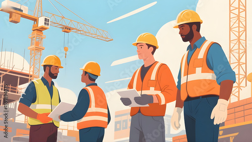 An illustration of project workers planning a construction