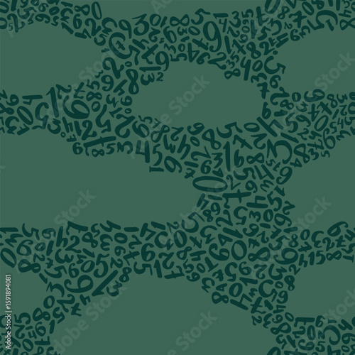 Wallpaper Mural Vector seamless pattern of handwritten dark green numbers with cloud shapes for sheets and bedding Torontodigital.ca