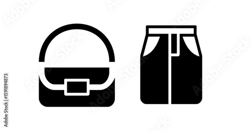 Simple Black Icons: Handbag and A-Line Skirt, Minimalist Fashion Design