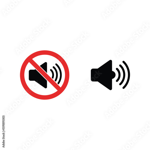 Mute Sound Icon and Volume Speaker Symbol Vector Set, Audio Control Graphics
