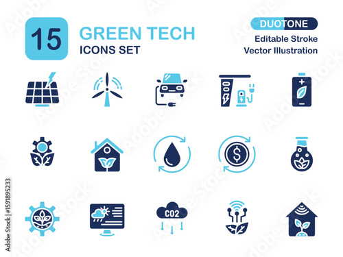 Modern Duotone Green Tech Icon Set