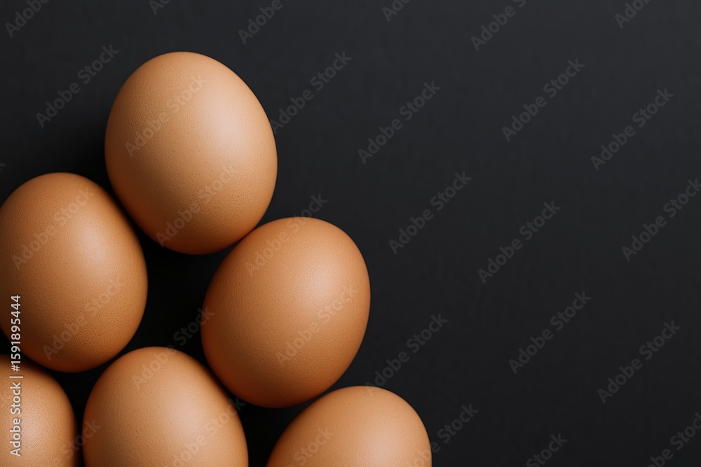 Close-up of Fresh Brown Eggs on Black Background for Cooking and Nutrition. Close-up of Fresh Brown Eggs on Black Background for Cooking and Nutrition.