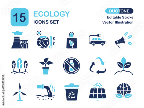 Modern Duotone Ecology Icon Set for Sustainability