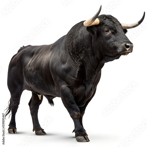Muscular Spanish Black Bull Isolated on White – Ultra High-Resolution