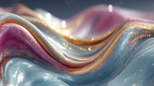 Visually captivating abstract metallic fluid texture with liquid chrome swirls, elegant curves, and surreal iridescent reflections. Perfect for backgrounds, banners, and creative design projects.