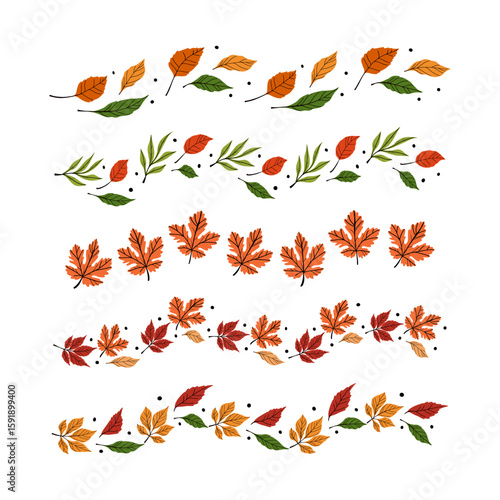 Autumn Leaves Seamless Decorative Borders Vector Set 