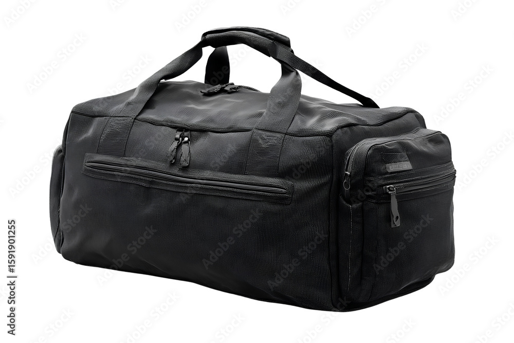 Naklejka premium Isolated Black Travel Bag on Transparent Background.