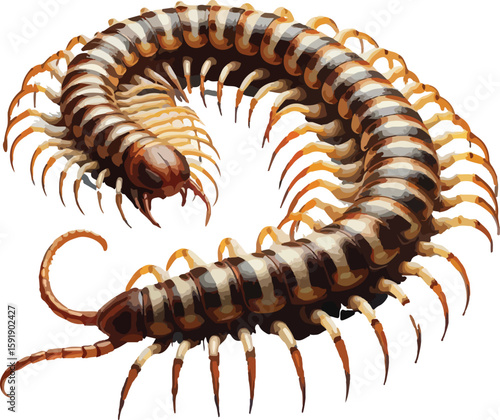 Realistic Centipede Insect Illustration with Multiple Legs on White Background