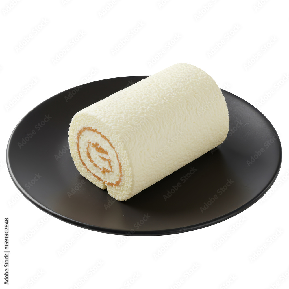 Fototapeta premium Creamy Vanilla Cake Roll on Black Plate