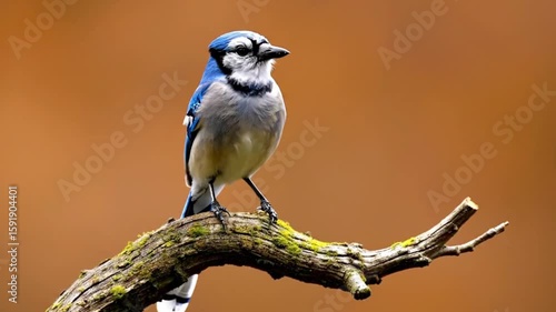High-Res Eurasian Jay Perched on Mossy Branch in Rain.mp4
