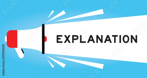 Color megaphone icon with word explanation in white banner on blue background