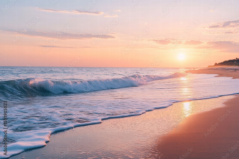 Sunrise horizon above the ocean and shore Sunrise horizon above the ocean and shore