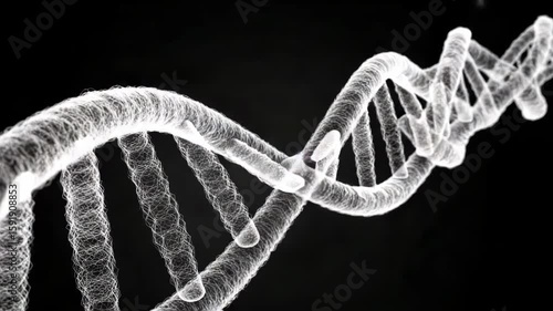 A detailed 3d rendering of a dna double helix molecule against a black background