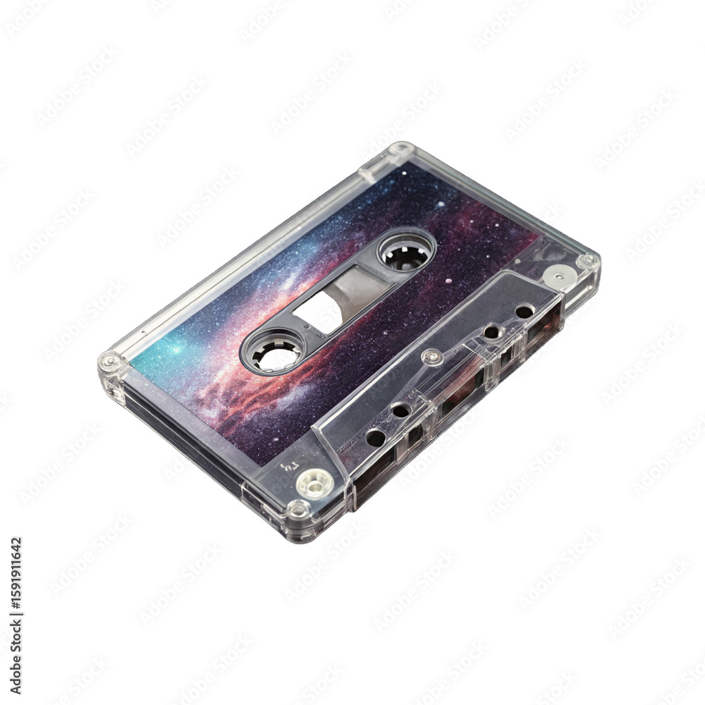 Fototapeta premium Buy retro cassette tape with galaxy design vintage music collectible transparent background
