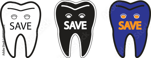 Tooth with save label icon symbolizing dental emergency care or immediate attention for damaged tooth with transparent background