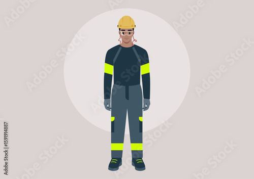 Protective gear worn by a worker showcases safety and resilience in a professional environment