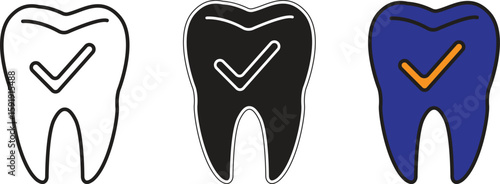 Healthy tooth with checkmark icon representing successful dental checkup or approved oral care with transparent background