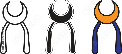 Dental forceps icon representing tooth extraction tool or oral surgery equipment with transparent background