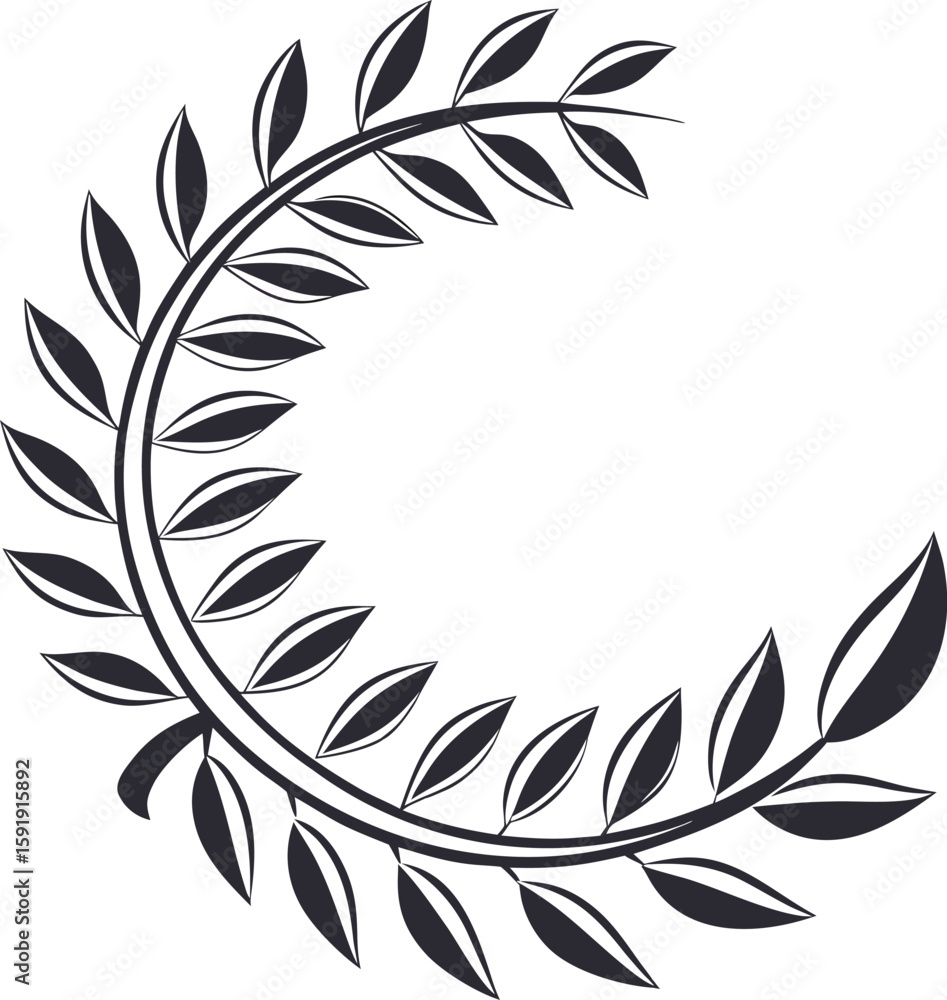 Obraz premium Elegant Laurel Wreath Design: Dark Gray Olive Branch Symbol