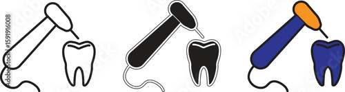 Dental hammer and tooth icon representing repair, restoration or dental treatment with transparent background