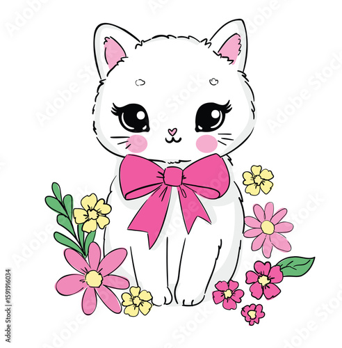 Hand Drawn cute cat sketch vector illustration, Kids Print design, children trend print on t-shirt