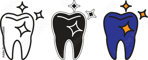 Sparkling tooth icon representing clean teeth, whitening or dental shine with transparent background