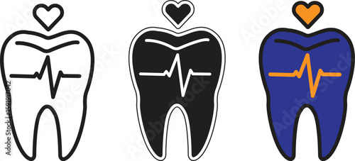 Tooth with heart icon representing dental wellness, oral hygiene care or healthy smile with transparent background