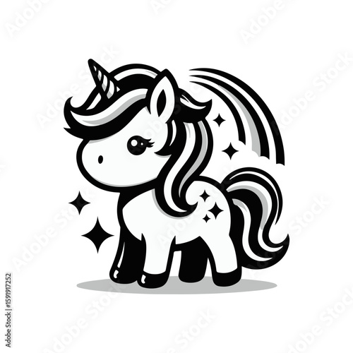  A unicorn foal with a rainbow mane