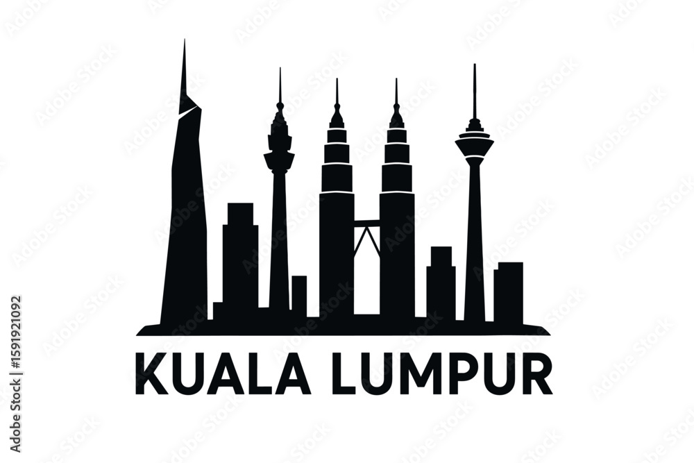 Fototapeta premium Kuala Lumpur skyline silhouette with iconic modern towers