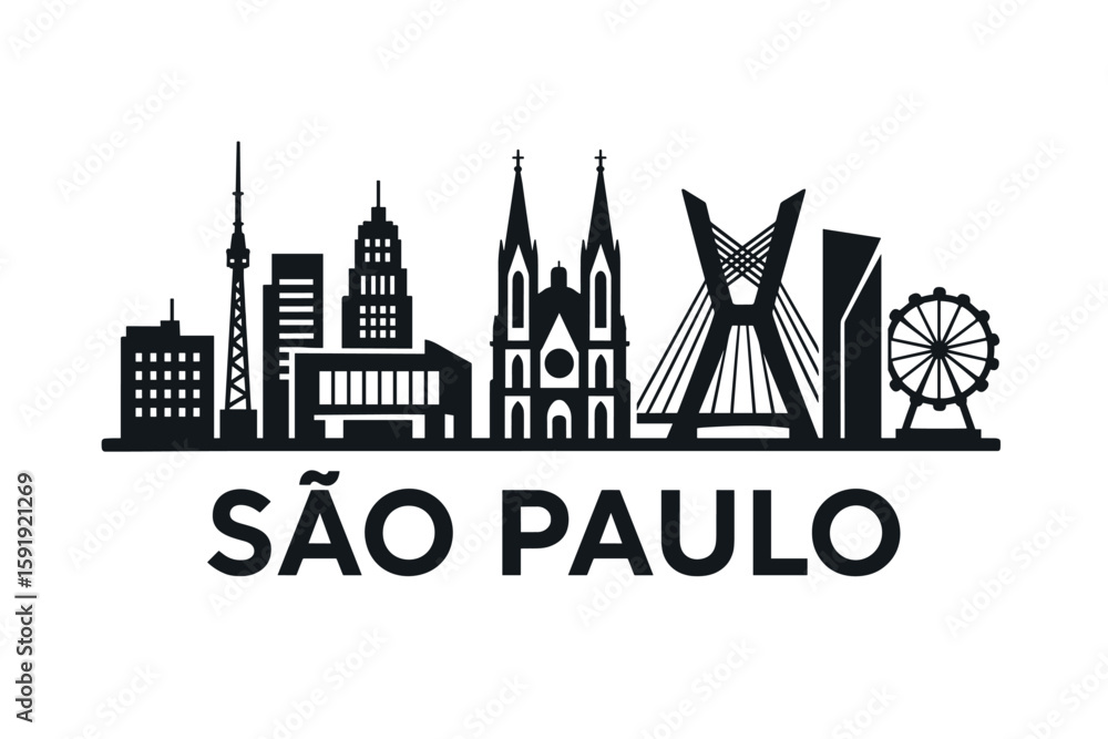 Obraz premium São Paulo skyline with cathedral, bridge and iconic buildings