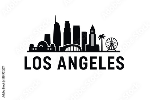 Los Angeles skyline with palm trees and Hollywood Hills