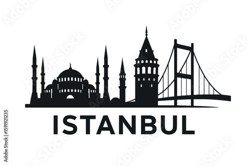 Istanbul skyline with mosque domes and Bosphorus Bridge