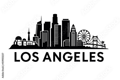 Los Angeles skyline with palm trees and Hollywood Hills