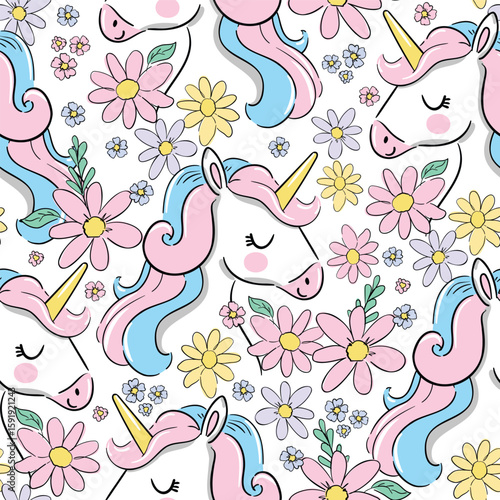 Seamless Pattern with Cute Unicorn Vector Illustration