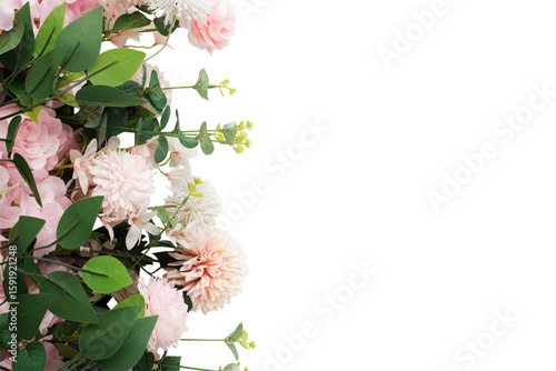 Chic Floral Composition with Green Leaves and Light Pink Flowers
