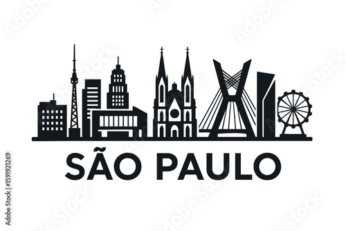 São Paulo skyline with cathedral, bridge and iconic buildings