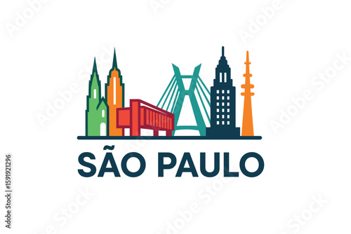 São Paulo skyline with cathedral, bridge and iconic buildings