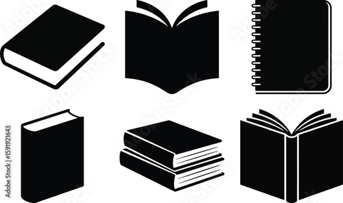 Book silhouette vector icons for education and literature design