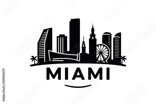 Miami city skyline with skyscrapers and Freedom Tower design